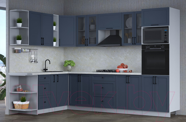 Изображение товара Кухонный гарнитур Интерлиния Тренд 1.88x3.0 ВТ левая (индиго/индиго/опал светлый)