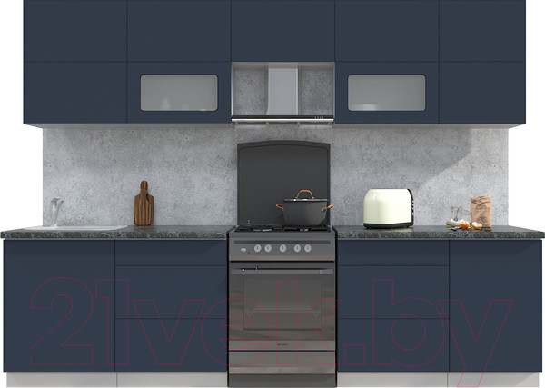 Изображение товара Кухонный гарнитур Интерлиния Мила Матте 2.9 Б (индиго/индиго глянец/кастилло темный)