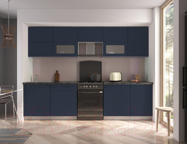 Изображение товара Кухонный гарнитур Интерлиния Мила Матте 2.9 Б (индиго/индиго глянец/кастилло темный)