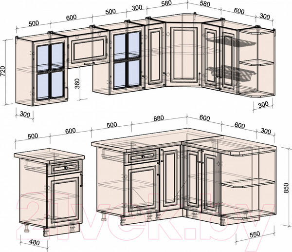 Изображение товара Кухонный гарнитур Интерлиния Мила Шато 1.5x2.5 правая (индиго/индиго/опал светлый)