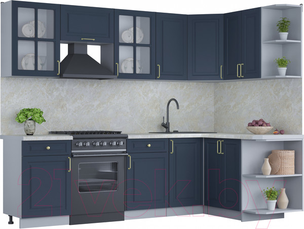 Изображение товара Кухонный гарнитур Интерлиния Мила Шато 1.5x2.6 правая (индиго/индиго/опал светлый)