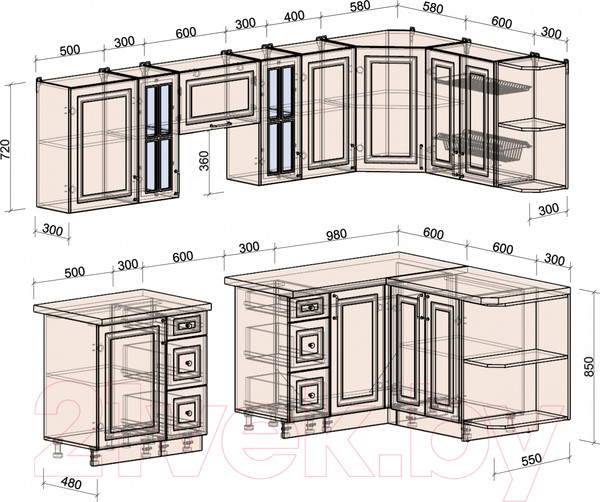 Изображение товара Кухонный гарнитур Интерлиния Мила Шато 1.5x2.7 правая (индиго/индиго/опал светлый)
