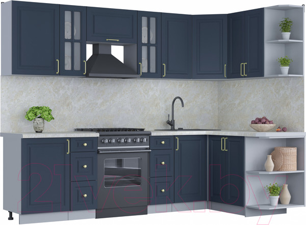 Изображение товара Кухонный гарнитур Интерлиния Мила Шато 1.5x2.7 правая (индиго/индиго/опал светлый)