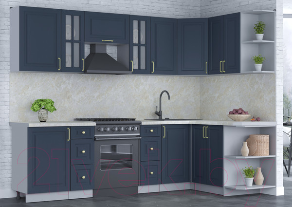 Изображение товара Кухонный гарнитур Интерлиния Мила Шато 1.5x2.7 правая (индиго/индиго/опал светлый)