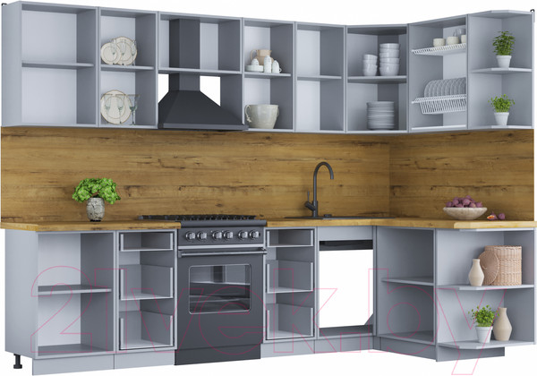 Изображение товара Кухонный гарнитур Интерлиния Мила Шато 1.5x2.9 правая (индиго/индиго/опал светлый)