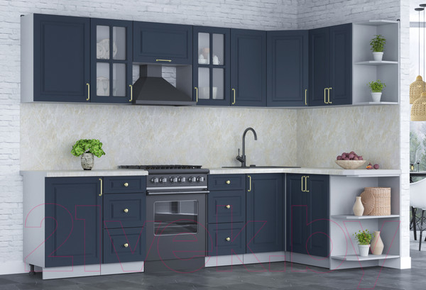 Изображение товара Кухонный гарнитур Интерлиния Мила Шато 1.5x2.9 правая (индиго/индиго/опал светлый)