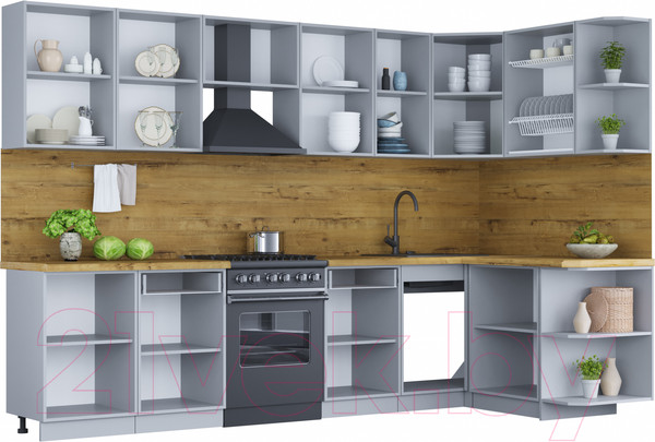 Изображение товара Кухонный гарнитур Интерлиния Мила Шато 1.5x3.1 правая (индиго/индиго/опал светлый)