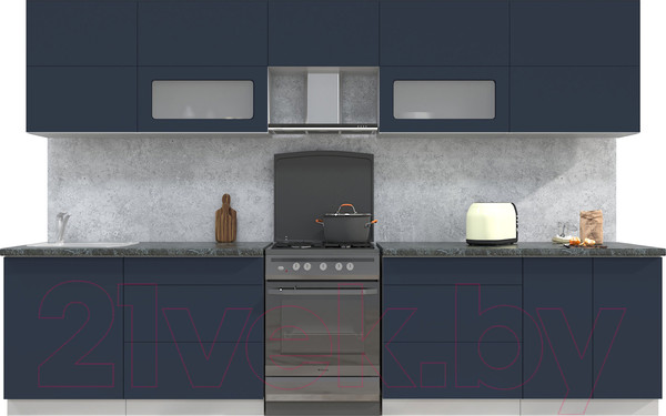Изображение товара Кухонный гарнитур Интерлиния Мила Матте 3.3 Б (индиго/индиго глянец/кастилло темный)