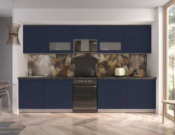 Изображение товара Кухонный гарнитур Интерлиния Мила Матте 3.3 Б (индиго/индиго глянец/кастилло темный)