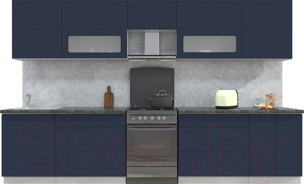 Изображение товара Кухонный гарнитур Интерлиния Мила Матте 3.4 Б (индиго/индиго глянец/кастилло темный)