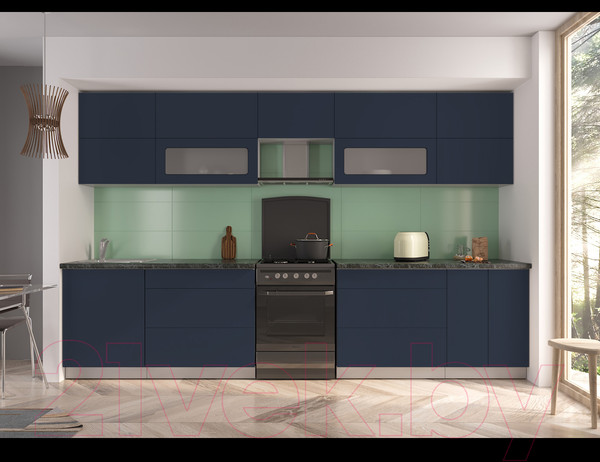 Изображение товара Кухонный гарнитур Интерлиния Мила Матте 3.4 Б (индиго/индиго глянец/кастилло темный)