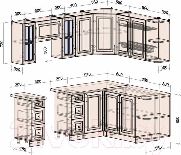 Изображение товара Кухонный гарнитур Интерлиния Мила Шато 1.7x2.2 правая (индиго/индиго/опал светлый)