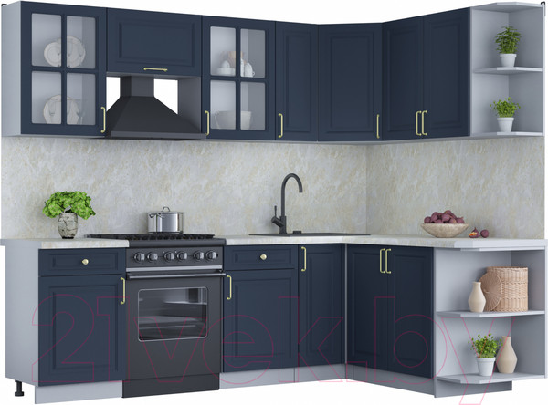 Изображение товара Кухонный гарнитур Интерлиния Мила Шато 1.7x2.5 правая (индиго/индиго/опал светлый)