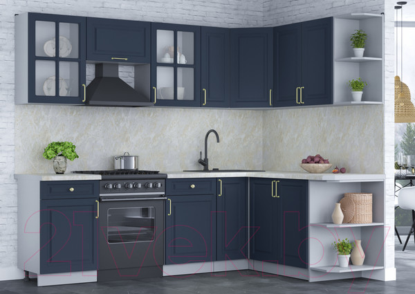 Изображение товара Кухонный гарнитур Интерлиния Мила Шато 1.7x2.5 правая (индиго/индиго/опал светлый)