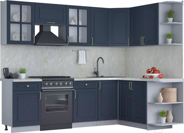 Изображение товара Кухонный гарнитур Интерлиния Мила Шато 1.7x2.6 правая (индиго/индиго/опал светлый)