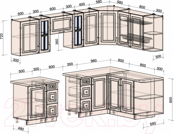 Изображение товара Кухонный гарнитур Интерлиния Мила Шато 1.7x2.7 правая (индиго/индиго/опал светлый)