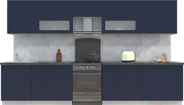 Изображение товара Кухонный гарнитур Интерлиния Мила Матте 3.6 Б (индиго/индиго глянец/кастилло темный)