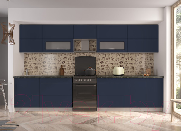 Изображение товара Кухонный гарнитур Интерлиния Мила Матте 3.6 Б (индиго/индиго глянец/кастилло темный)