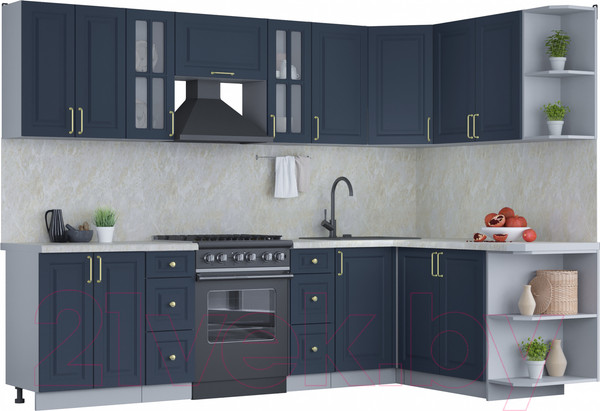 Изображение товара Кухонный гарнитур Интерлиния Мила Шато 1.7x2.8 правая (индиго/индиго/опал светлый)