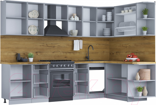 Изображение товара Кухонный гарнитур Интерлиния Мила Шато 1.7x2.9 правая (индиго/индиго/опал светлый)