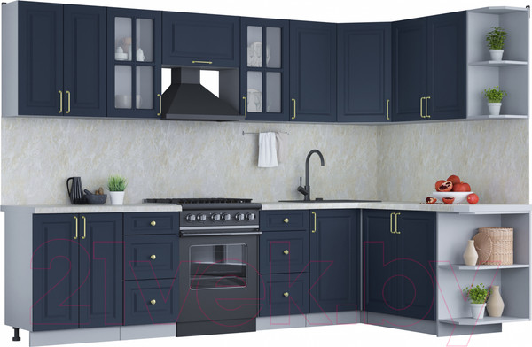 Изображение товара Кухонный гарнитур Интерлиния Мила Шато 1.7x3.0 правая (индиго/индиго/опал светлый)