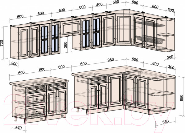 Изображение товара Кухонный гарнитур Интерлиния Мила Шато 1.7x3.4 правая (индиго/индиго/опал светлый)
