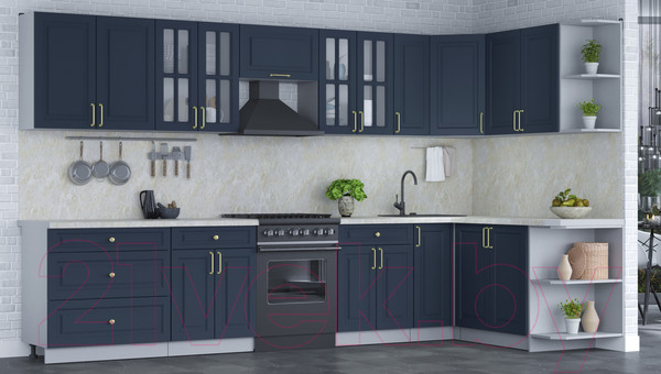 Изображение товара Кухонный гарнитур Интерлиния Мила Шато 1.7x3.5 правая (индиго/индиго/опал светлый)