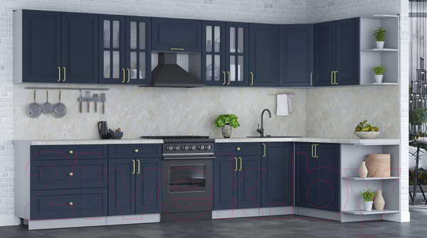 Изображение товара Кухонный гарнитур Интерлиния Мила Шато 1.7x3.6 правая (индиго/индиго/опал светлый)