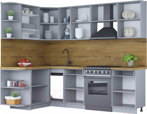 Изображение товара Кухонный гарнитур Интерлиния Мила Шато 1.5x2.5 левая (индиго/индиго/опал светлый)