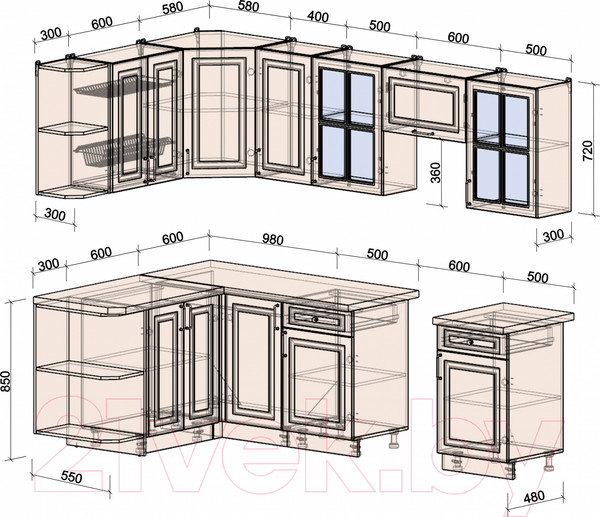 Изображение товара Кухонный гарнитур Интерлиния Мила Шато 1.5x2.6 левая (индиго/индиго/опал светлый)