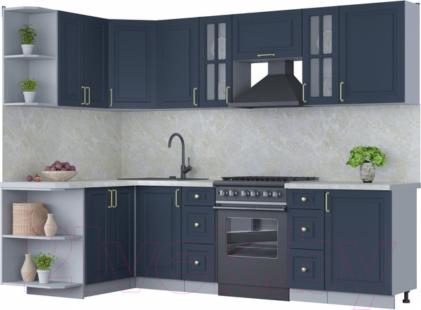 Изображение товара Кухонный гарнитур Интерлиния Мила Шато 1.5x2.7 левая (индиго/индиго/опал светлый)