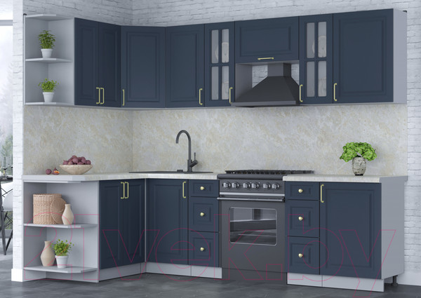 Изображение товара Кухонный гарнитур Интерлиния Мила Шато 1.5x2.7 левая (индиго/индиго/опал светлый)