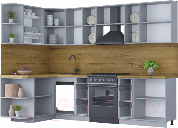 Изображение товара Кухонный гарнитур Интерлиния Мила Шато 1.5x2.8 левая (индиго/индиго/опал светлый)