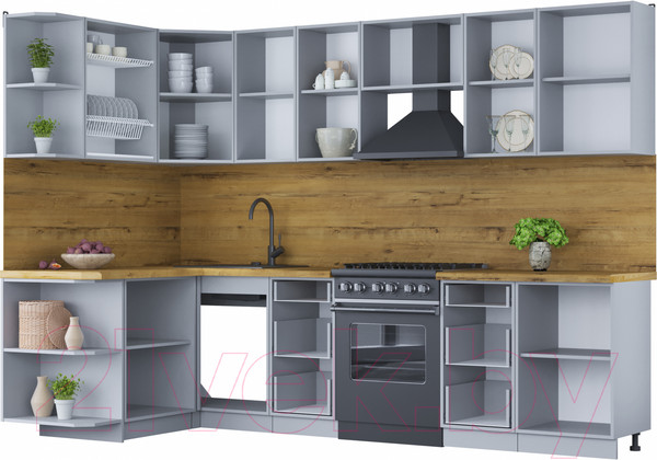 Изображение товара Кухонный гарнитур Интерлиния Мила Шато 1.5x2.9 левая (индиго/индиго/опал светлый)