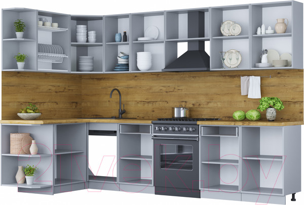 Изображение товара Кухонный гарнитур Интерлиния Мила Шато 1.5x3.1 левая (индиго/индиго/опал светлый)