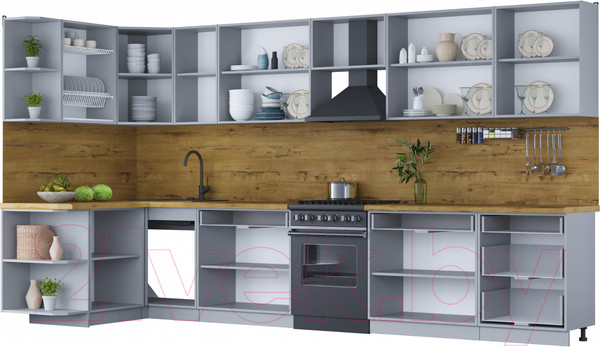 Изображение товара Кухонный гарнитур Интерлиния Мила Шато 1.5x3.8 левая (индиго/индиго/опал светлый)