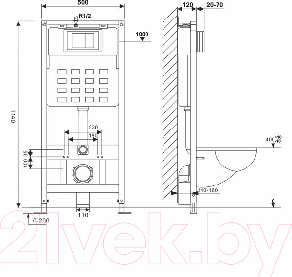 Изображение товара Инсталляция для унитаза Wave A3 / 552520 (с кнопкой смыва)