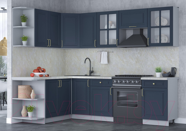 Изображение товара Кухонный гарнитур Интерлиния Мила Шато 1.7x2.6 левая (индиго/индиго/опал светлый)