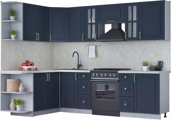 Изображение товара Кухонный гарнитур Интерлиния Мила Шато 1.7x2.7 левая (индиго/индиго/опал светлый)