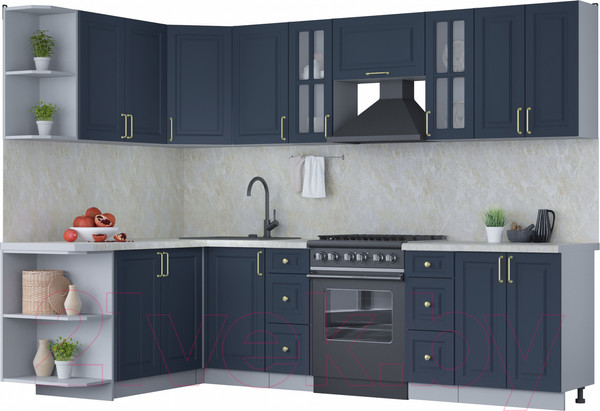 Изображение товара Кухонный гарнитур Интерлиния Мила Шато 1.7x2.8 левая (индиго/индиго/опал светлый)