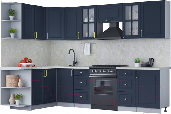 Изображение товара Кухонный гарнитур Интерлиния Мила Шато 1.7x2.9 левая (индиго/индиго/опал светлый)