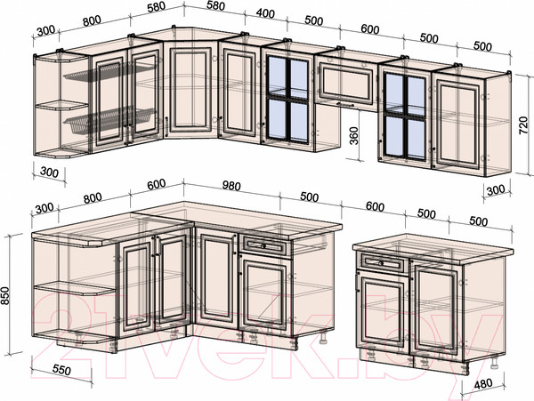 Изображение товара Кухонный гарнитур Интерлиния Мила Шато 1.7x3.1 левая (индиго/индиго/опал светлый)