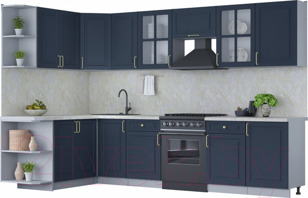 Изображение товара Кухонный гарнитур Интерлиния Мила Шато 1.7x3.1 левая (индиго/индиго/опал светлый)