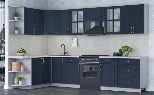 Изображение товара Кухонный гарнитур Интерлиния Мила Шато 1.7x3.2 левая (индиго/индиго/опал светлый)