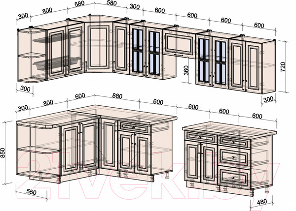 Изображение товара Кухонный гарнитур Интерлиния Мила Шато 1.7x3.3 левая (индиго/индиго/опал светлый)