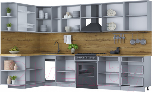 Изображение товара Кухонный гарнитур Интерлиния Мила Шато 1.7x3.3 левая (индиго/индиго/опал светлый)