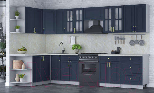 Изображение товара Кухонный гарнитур Интерлиния Мила Шато 1.7x3.3 левая (индиго/индиго/опал светлый)