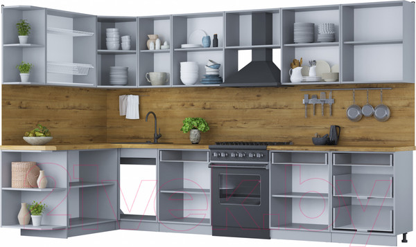 Изображение товара Кухонный гарнитур Интерлиния Мила Шато 1.7x3.4 левая (индиго/индиго/опал светлый)