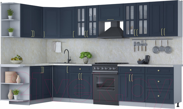 Изображение товара Кухонный гарнитур Интерлиния Мила Шато 1.7x3.4 левая (индиго/индиго/опал светлый)