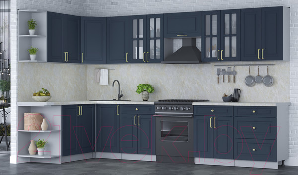 Изображение товара Кухонный гарнитур Интерлиния Мила Шато 1.7x3.4 левая (индиго/индиго/опал светлый)